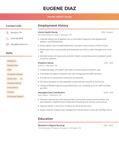Home Health Nurse Resume