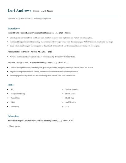Home Health Nurse Resume