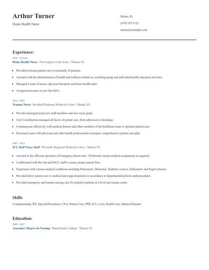 Home Health Nurse Resume
