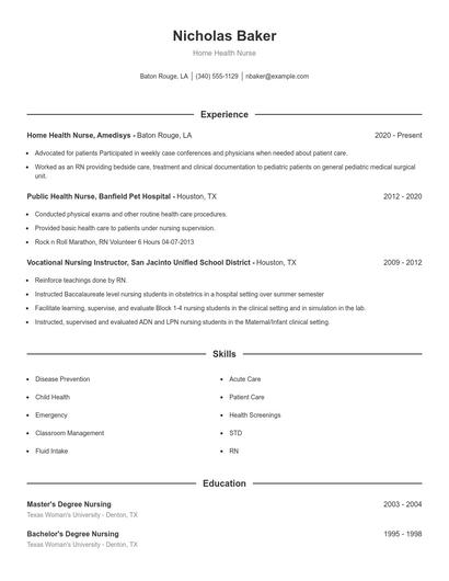 Home Health Nurse Resume