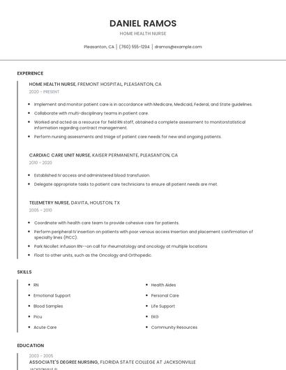Home Health Nurse Resume