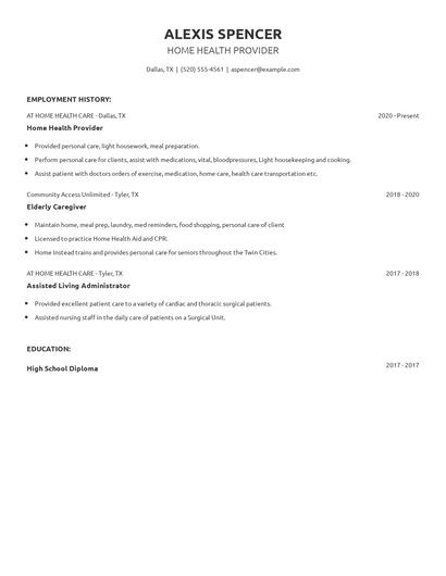 Home Health Provider Resume