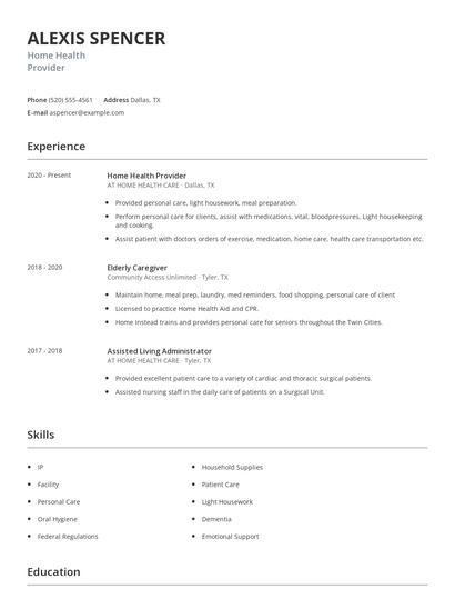 Home Health Provider Resume