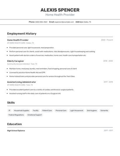 Home Health Provider Resume