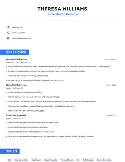 Home Health Provider Resume