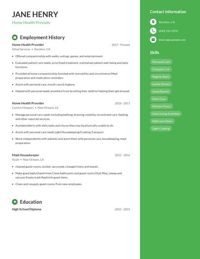 Home Health Provider Resume
