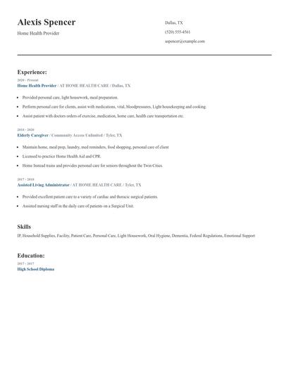Home Health Provider Resume