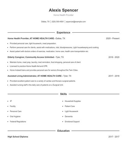Home Health Provider Resume
