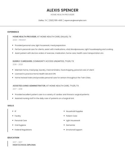 Home Health Provider Resume