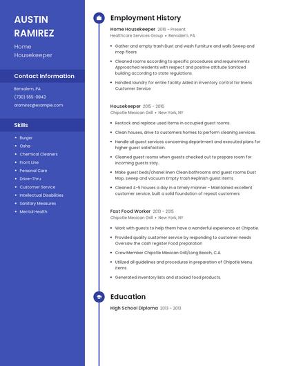 Home Housekeeper Resume
