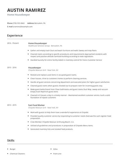 Home Housekeeper Resume