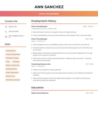Home Housekeeper Resume