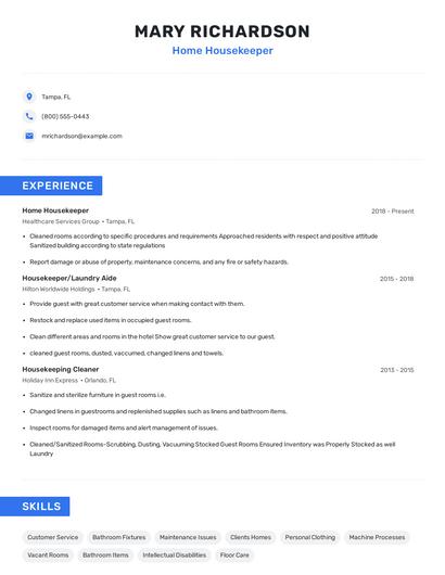 Home Housekeeper Resume