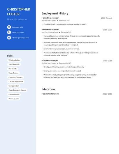 Home Housekeeper Resume