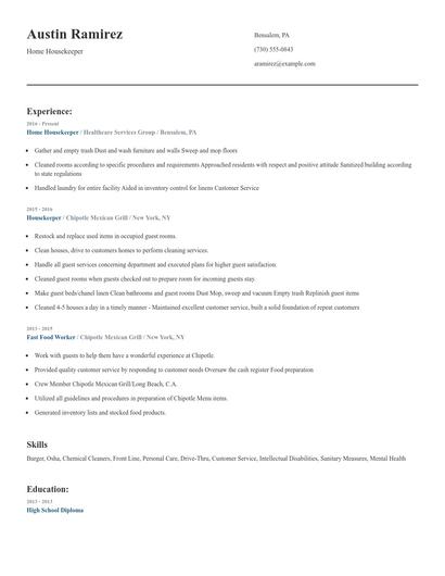 Home Housekeeper Resume