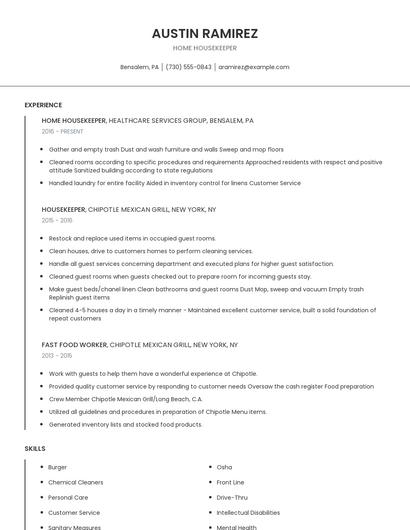 Home Housekeeper Resume