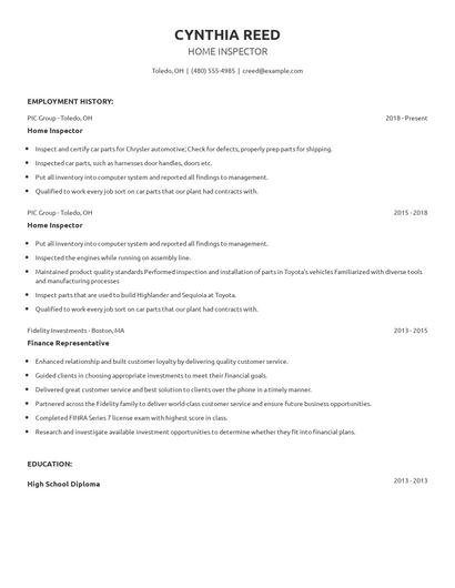 Home Inspector Resume