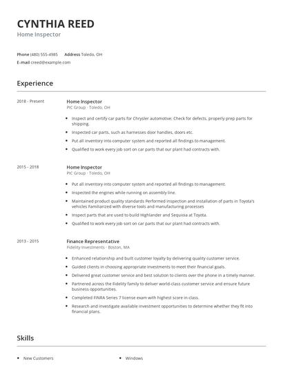 Home Inspector Resume