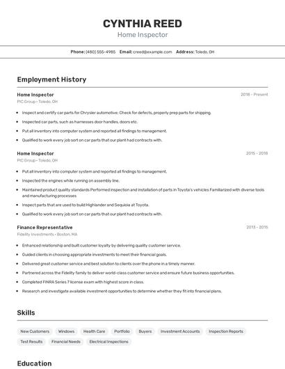 Home Inspector Resume