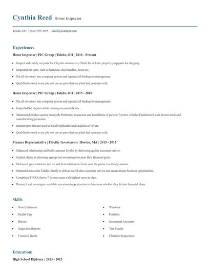 Home Inspector Resume