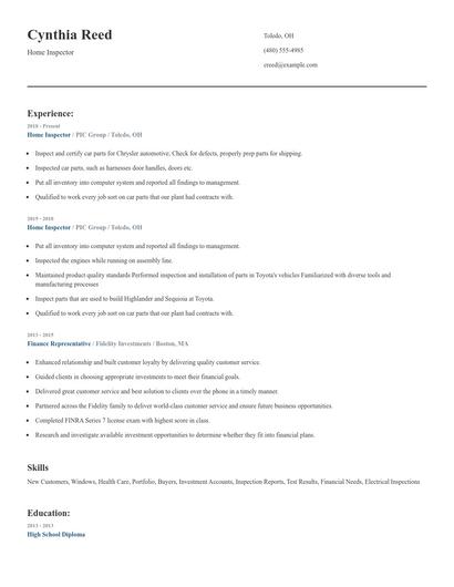 Home Inspector Resume