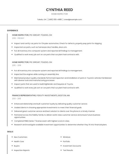 Home Inspector Resume