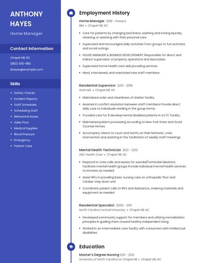 Home Manager Resume