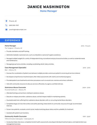 Home Manager Resume