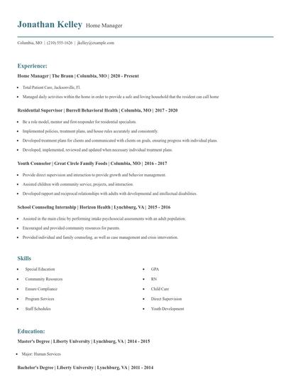 Home Manager Resume