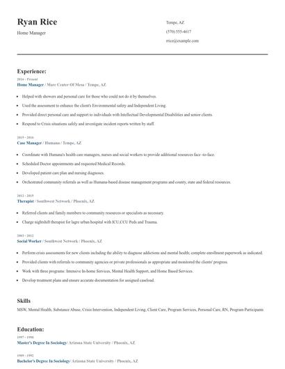 Home Manager Resume