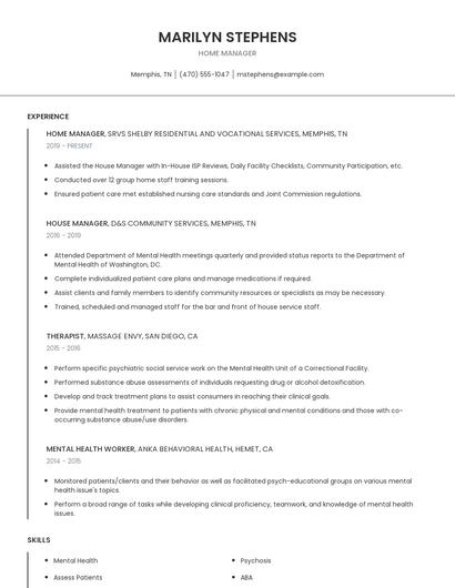 Home Manager Resume