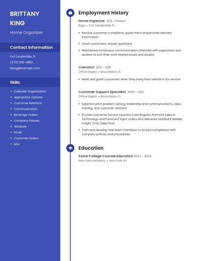 Home Organizer Resume