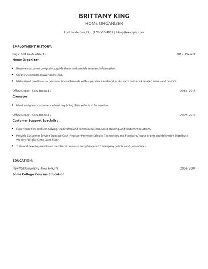 Home Organizer Resume