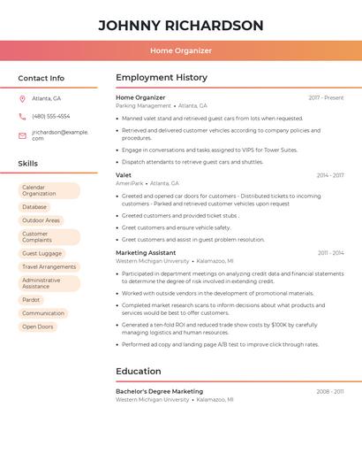 Home Organizer Resume