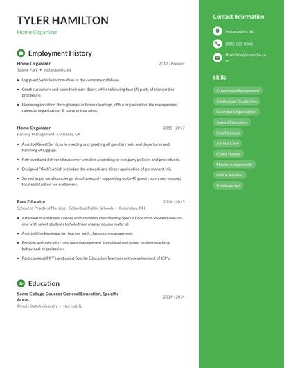 Home Organizer Resume