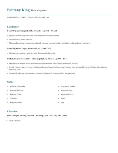 Home Organizer Resume