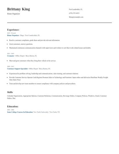 Home Organizer Resume