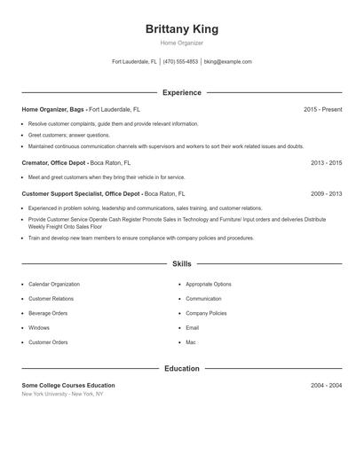 Home Organizer Resume