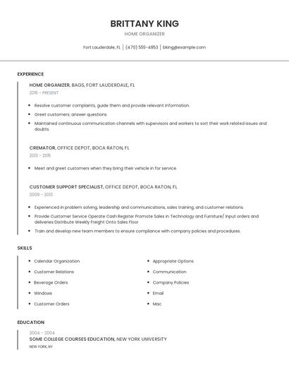 Home Organizer Resume