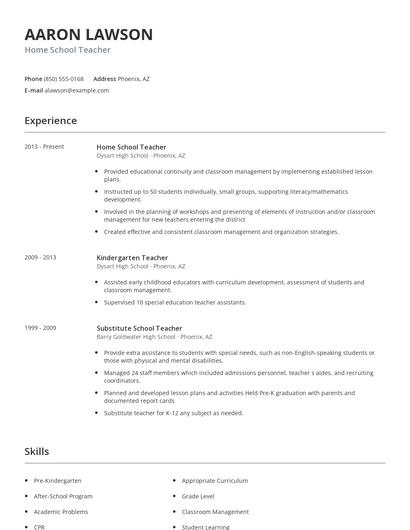 Home School Teacher Resume