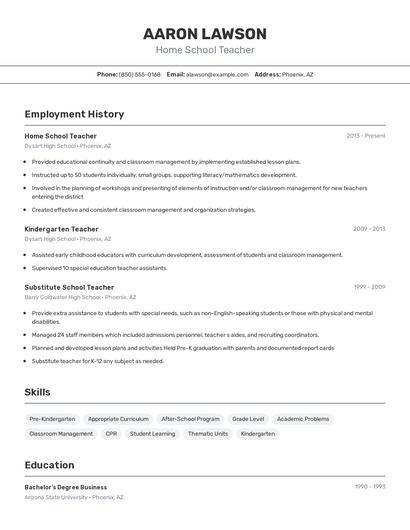 Home School Teacher Resume