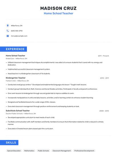 Home School Teacher Resume