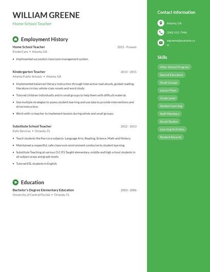 Home School Teacher Resume