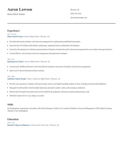 Home School Teacher Resume