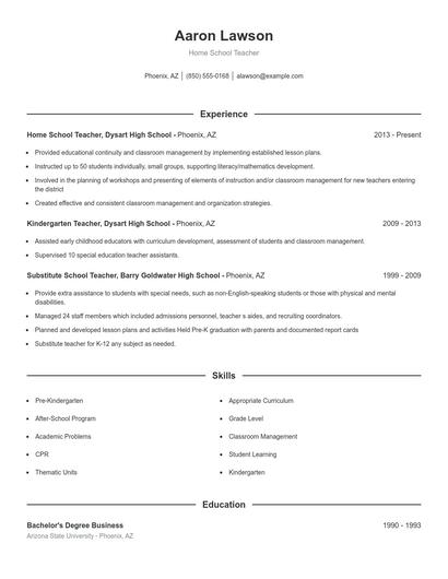 Home School Teacher Resume