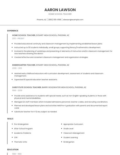 Home School Teacher Resume