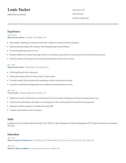 Home Service Adviser Resume