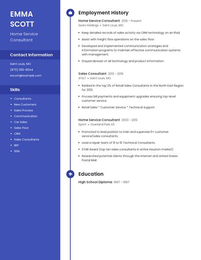 Home Service Consultant Resume