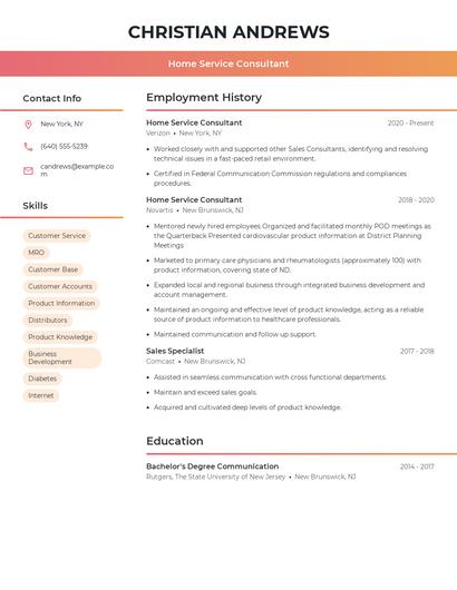 Home Service Consultant Resume