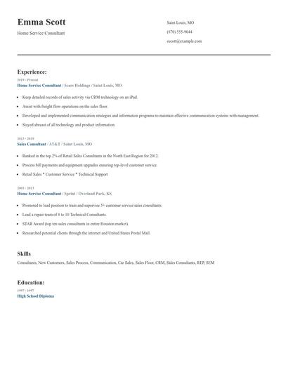 Home Service Consultant Resume